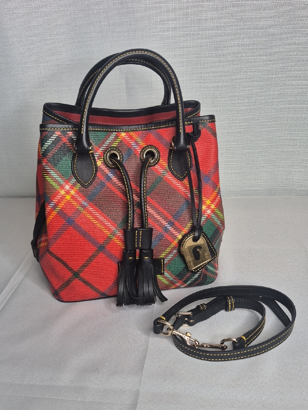 Dooney & Bourke Tartan Plaid Canvas Bucket Bag - Picture 3 of 15